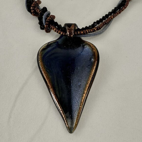 Handcrafted Glass Pendant Necklace Beaded Braided Cord Design Adjustable 21" - Picture 4 of 10